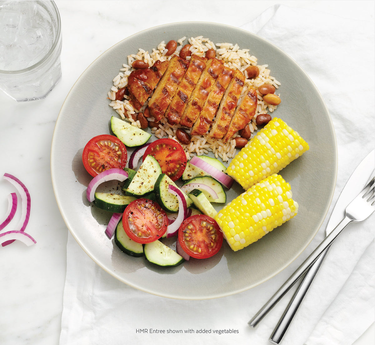 HMR shelf-stable chicken entrée with barbecue sauce, pack of 6 for quick dinners.