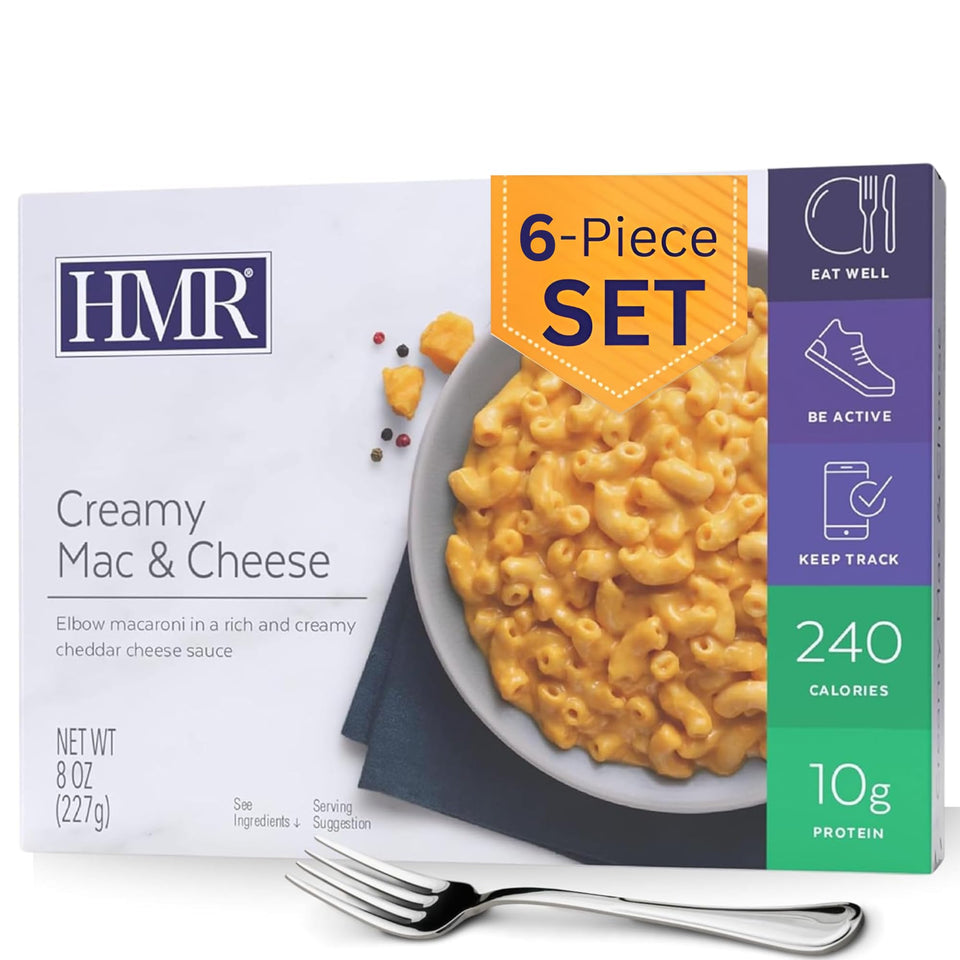 HMR creamy mac and cheese entrée packaging highlights shelf-stable convenience for meals on the go