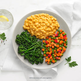 HMR creamy mac and cheese entrée serving bowl ready for a comforting lunch