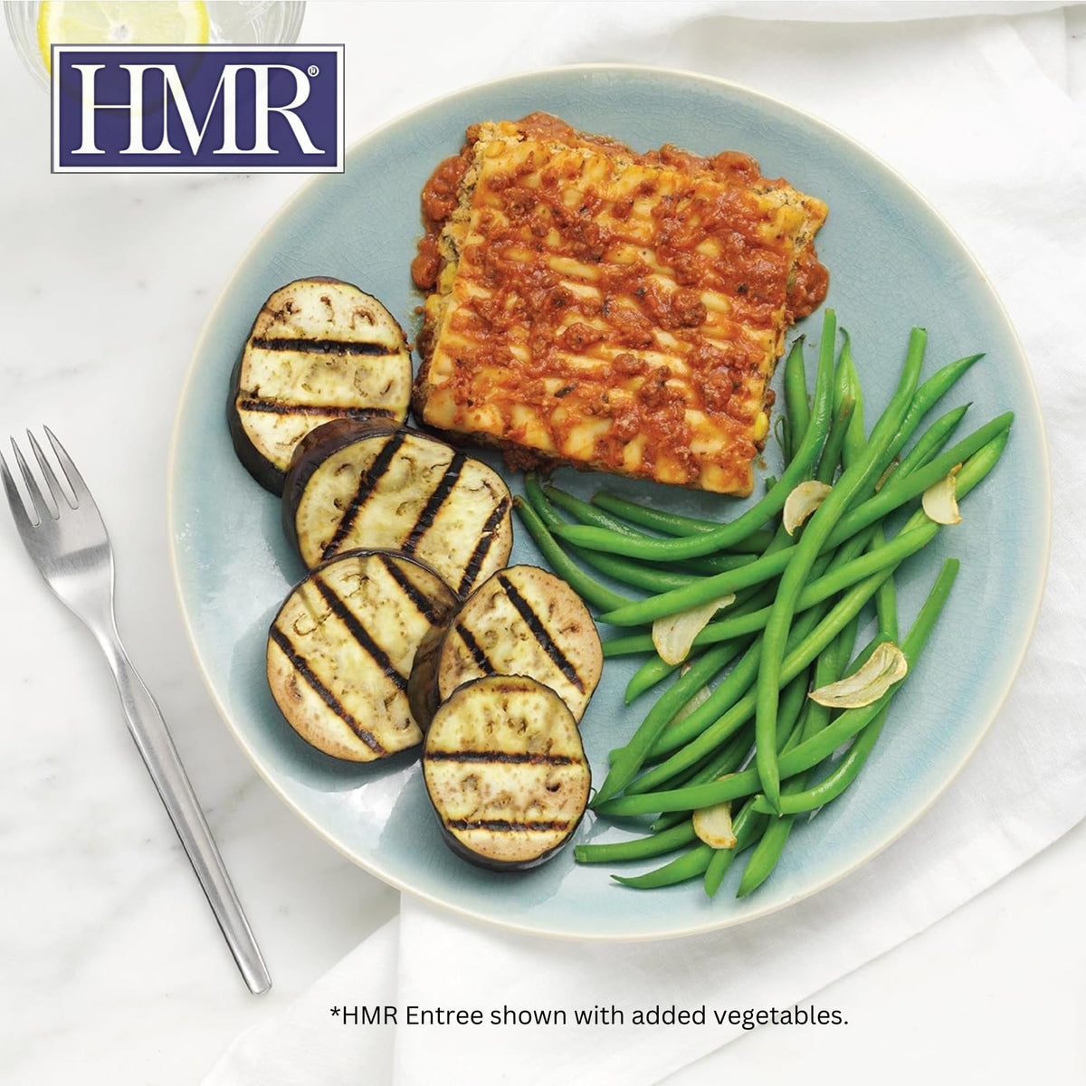 HMR lasagna 8oz serving supports portion control with 16g protein.