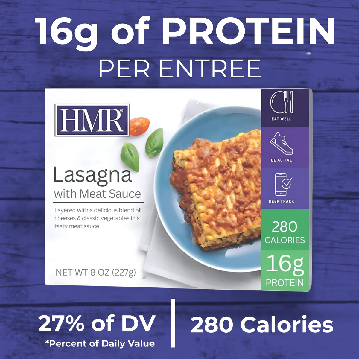 HMR lasagna is microwave-ready for quick meals at home or office.