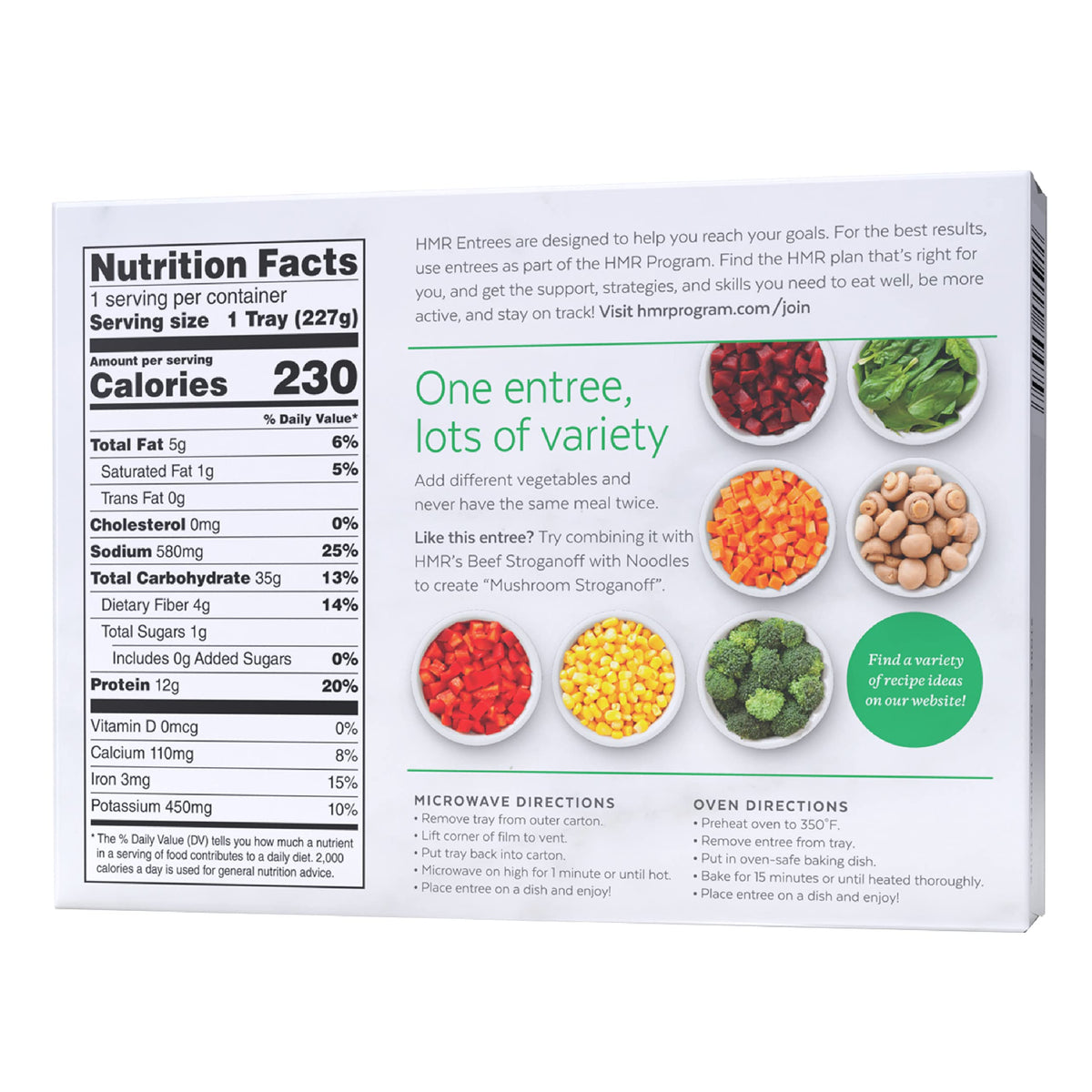 Microwave-ready instruction in HMR Entree for fast, convenient heating