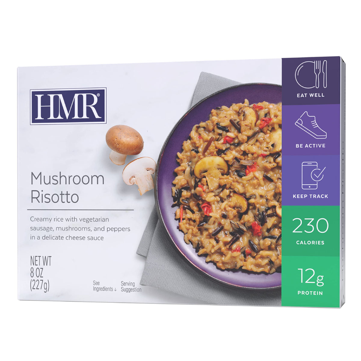 Shelf-stable packaging of HMR Mushroom Risotto Entree ideal for travel