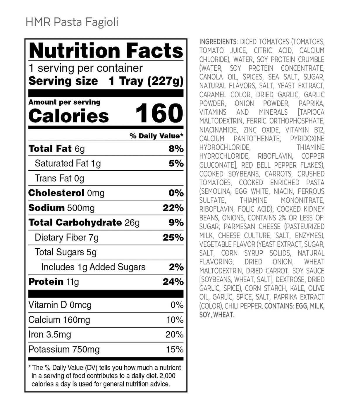 HMR Pasta Fagioli entrée 8oz serving supports portion control