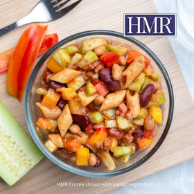 HMR Pasta Fagioli entrée served with vegetables for a balanced meal