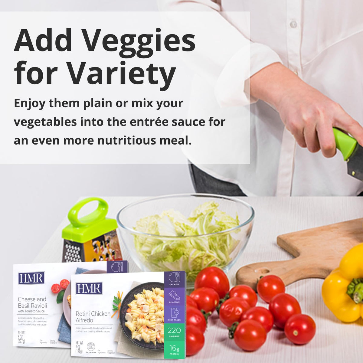 HMR Pasta Picks microwave-ready meals—heat in 1 minute and enjoy.