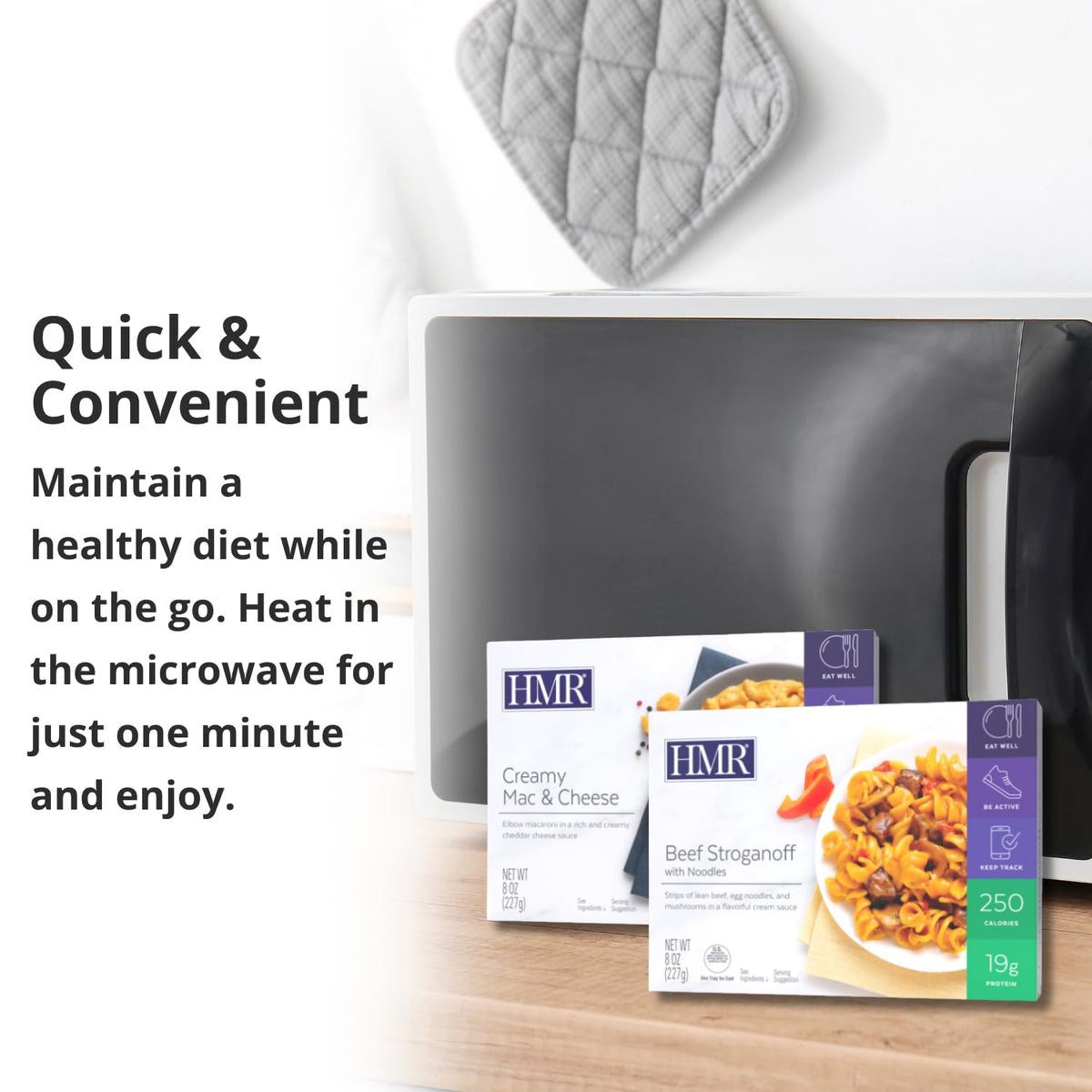 HMR Pasta Picks nutrition label close-up showing lower calories.