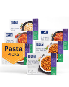 HMR Pasta Picks penne pasta with meatballs—ready to heat for a quick, satisfying dinner.