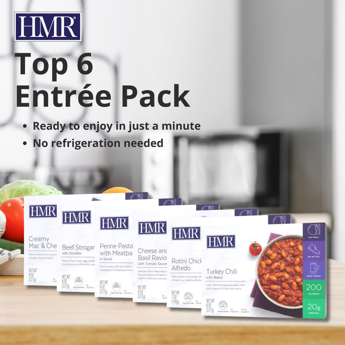 HMR Pasta Picks six meals on a tray for quick lunches.