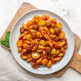 HMR Penne Pasta with Meatballs entree six-pack box for savings.