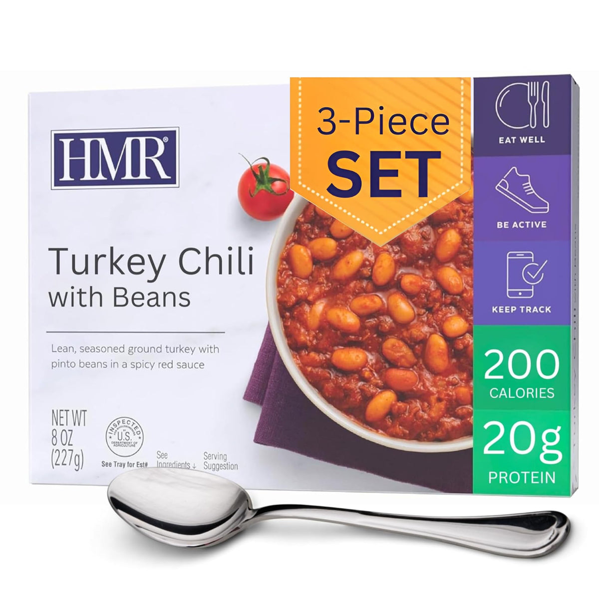 HMR turkey chili with beans entree, ready-to-eat for quick meals.