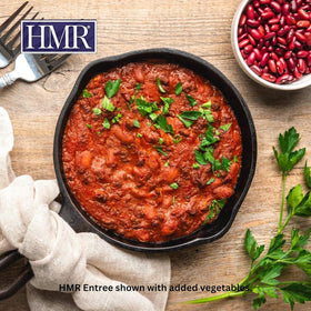 HMR turkey chili with beans entree, ready-to-heat lunch or dinner option.