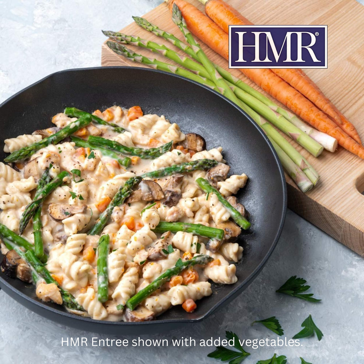 HMR add vegetables to elevate a balanced rotini meal.