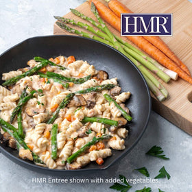 HMR add vegetables to elevate a balanced rotini meal.