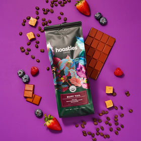 Hoasties Coffee Buff Tail dark roast arabica delivers rich chocolate notes.