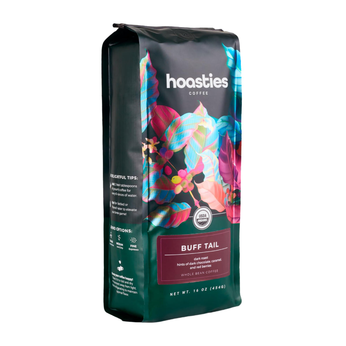 Hoasties Coffee Buff Tail whole beans deliver fresh aroma and bold flavor.