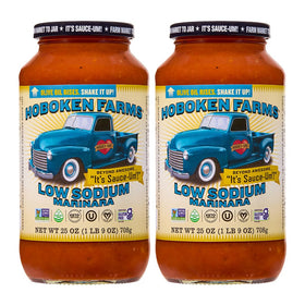 Hoboken Farms Low Sodium Marinara bottle with rich color, ideal for quick weeknight pasta