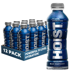 HOIST blue raspberry bottle front, isotonic hydration for workouts and recovery.