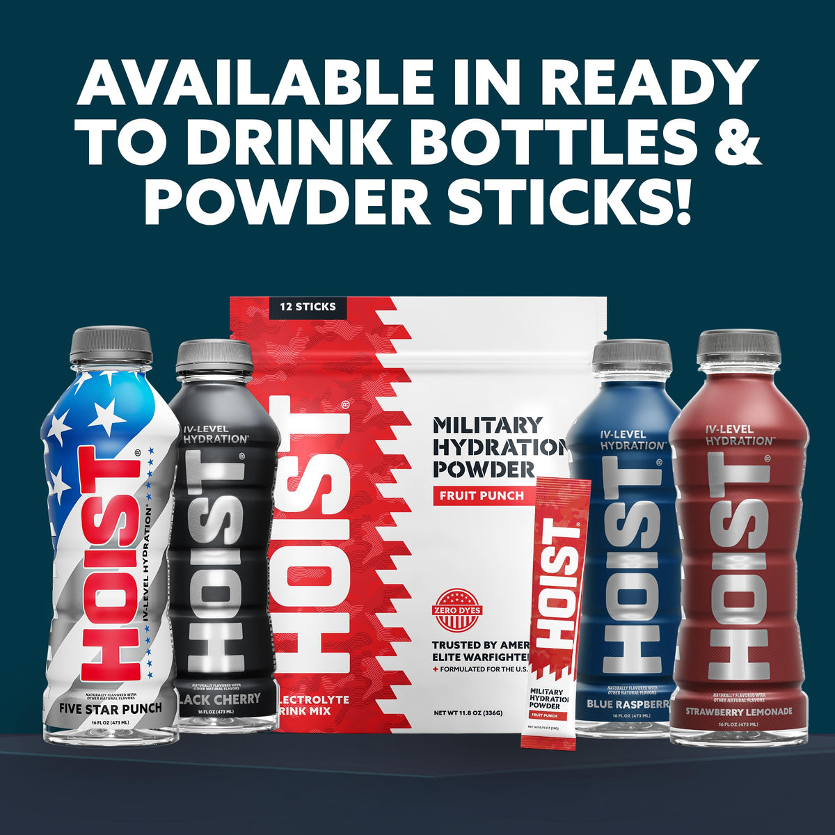 HOIST blue raspberry pour action, quick absorption into bloodstream for hydration.