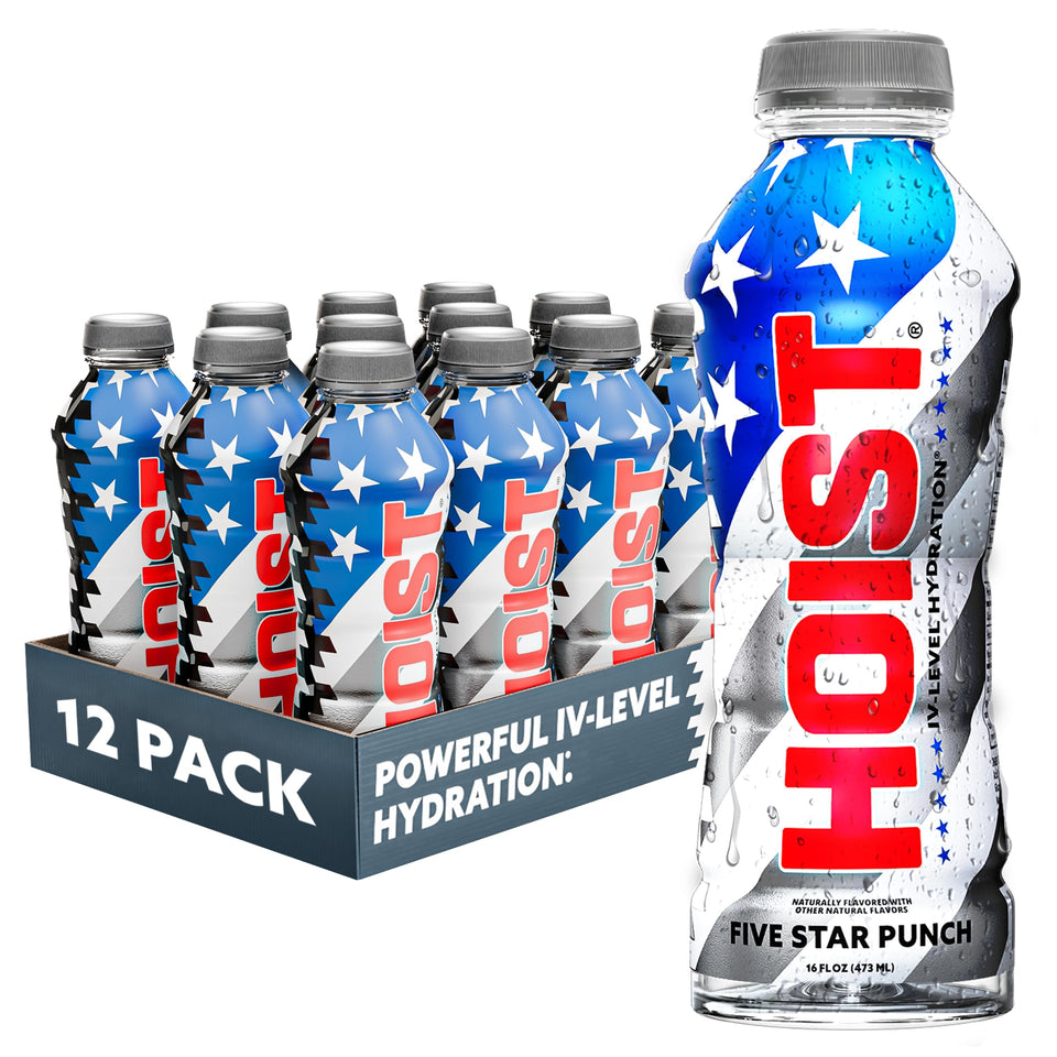 HOIST Fruit Punch bottle pour illustrating rapid hydration after workouts