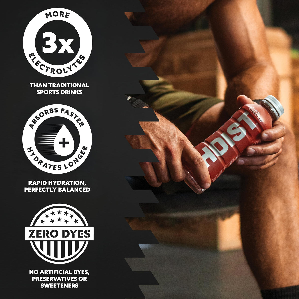 HOIST 12-pack front showcases convenient, on-the-go electrolyte hydration.