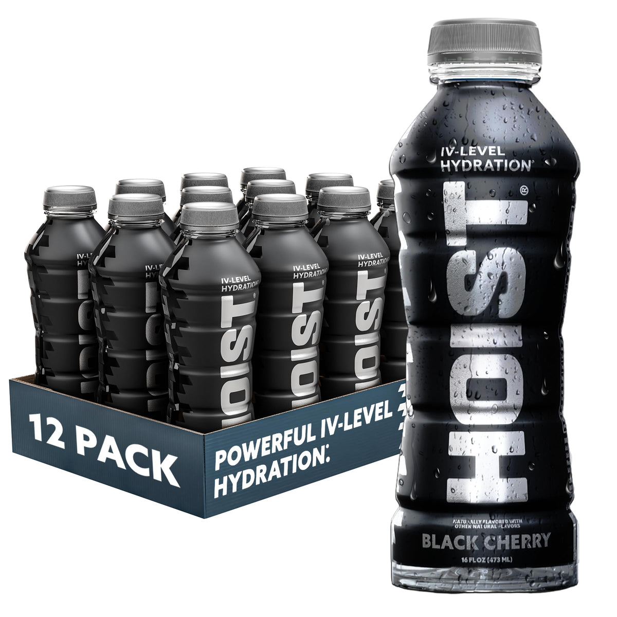 HOIST premium IV-level hydration bottle pour demonstrating rapid rehydration during workouts.