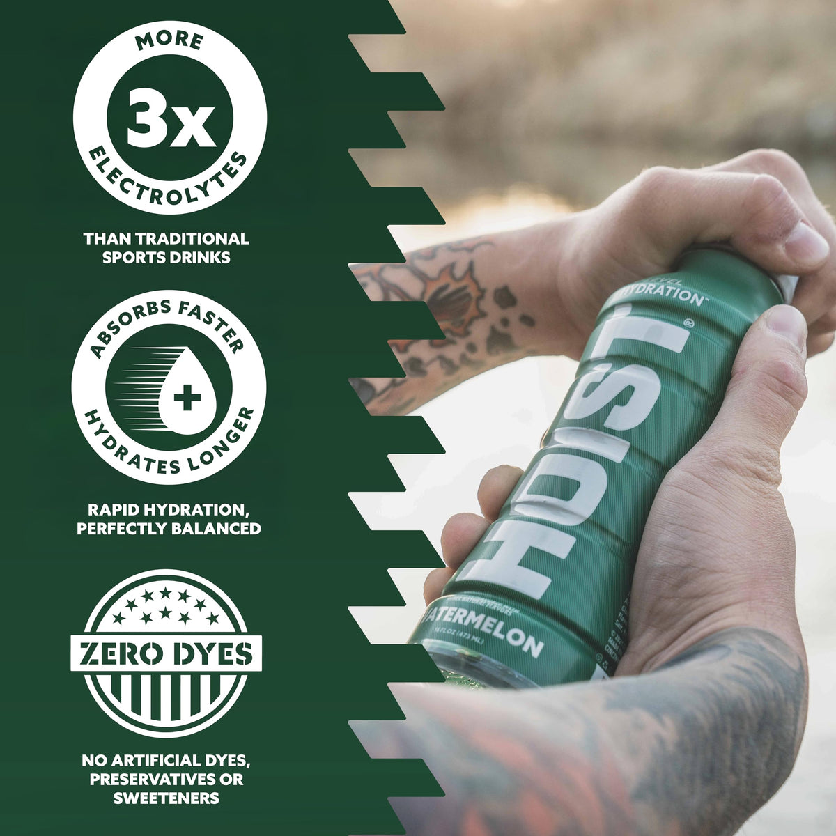 HOIST Premium Military Hydration label closeup with clean ingredients.