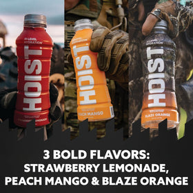 HOIST strawberry lemonade bottle for flavorful, quick hydration.