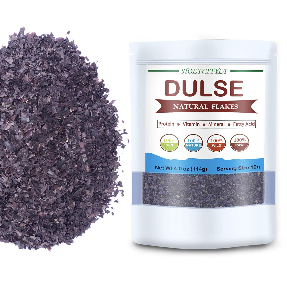 Holfcitylf dulse flakes back label showing ingredients and minerals