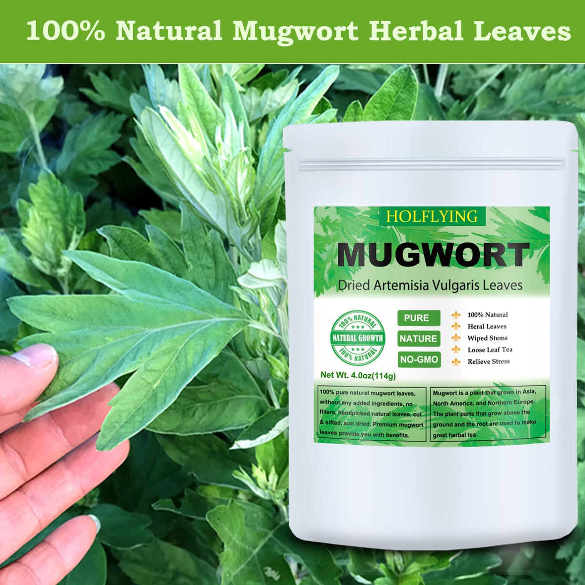 HOLFLYING resealable mugwort bag preserves freshness for multiple uses.