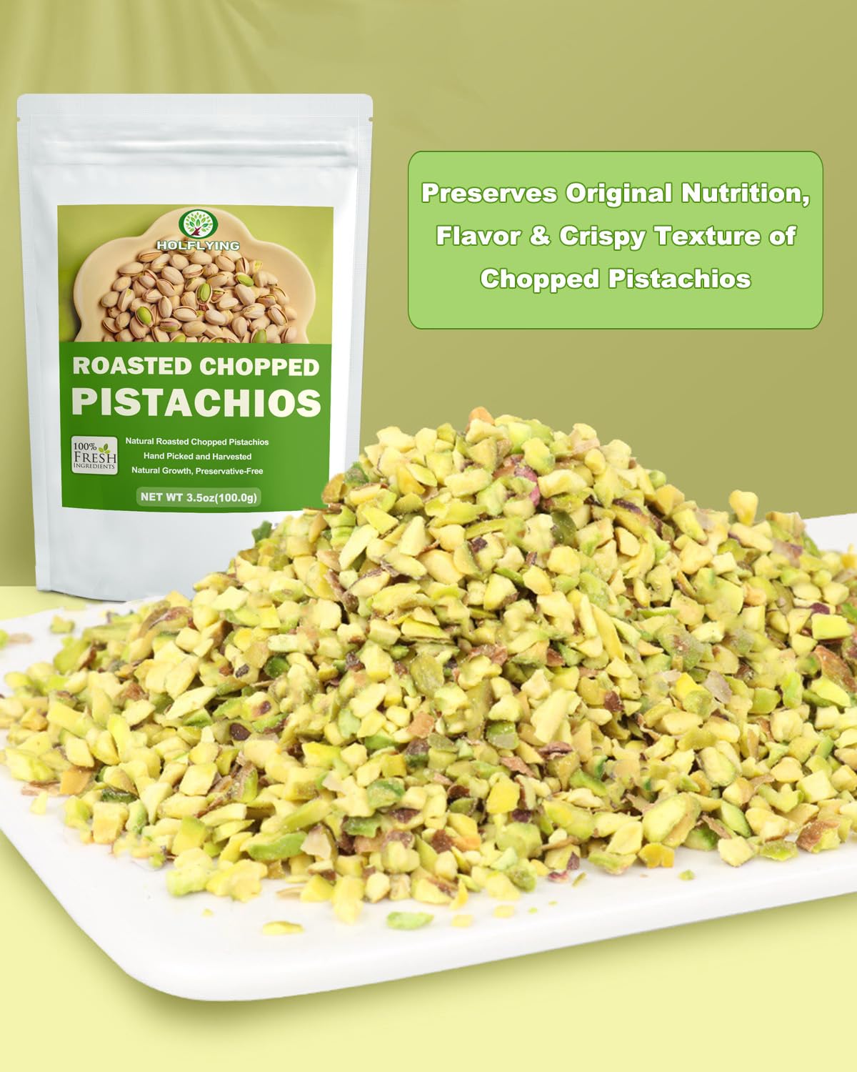 HOLFLYING pistachio baking garnish adds nutty flavor to pastries and granola.