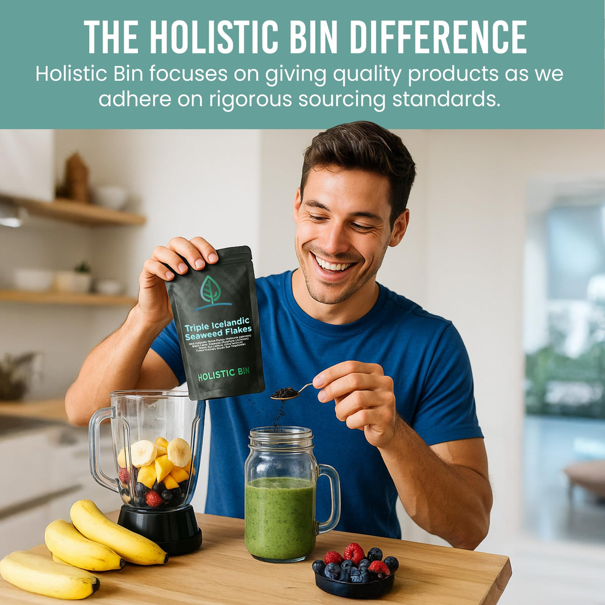 Holistic Bin Triple Icelandic Seaweed Flakes label highlights minerals and iodine content