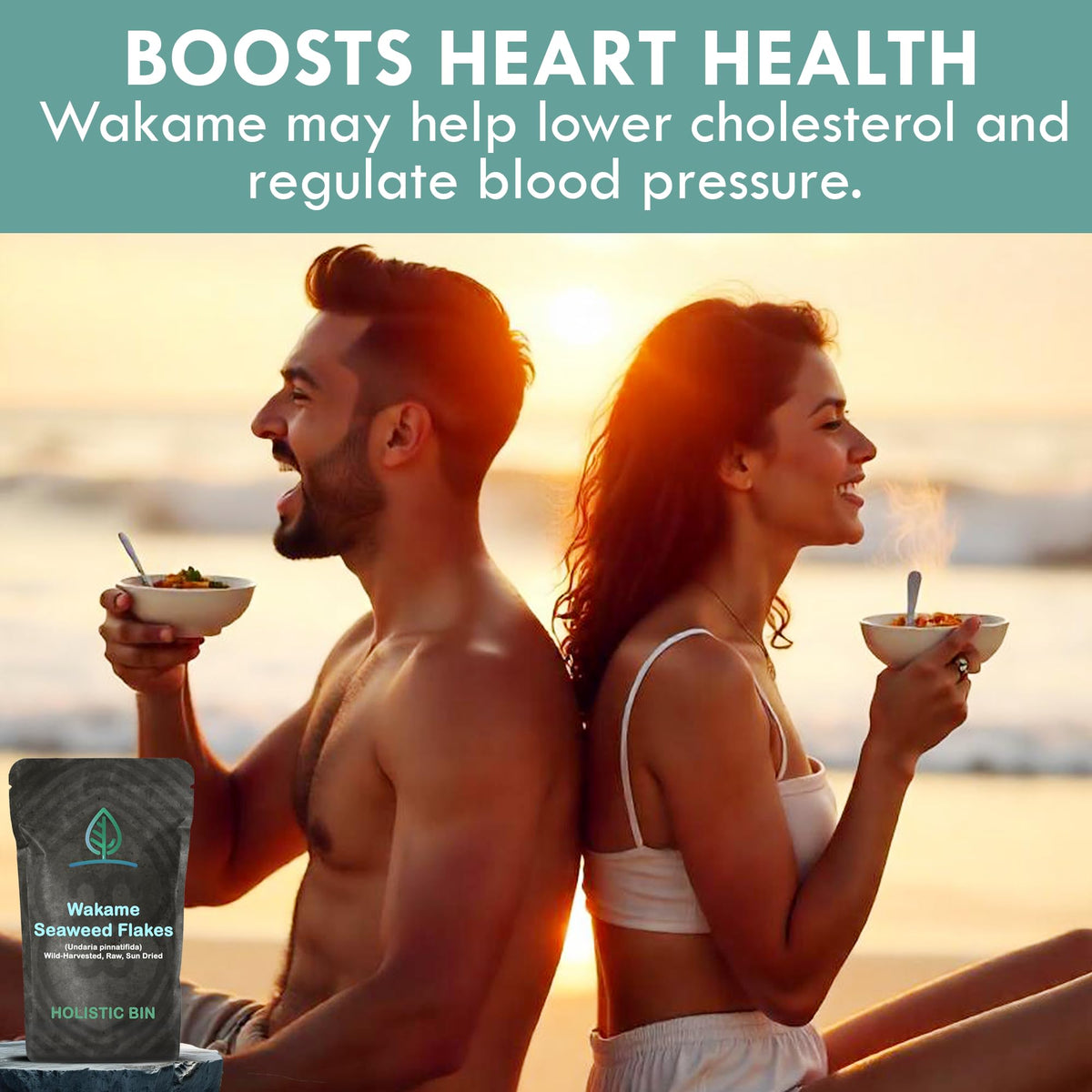 Holistic Bin wakame seaweed miso soup topping adds savory umami depth.
