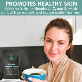 Holistic Bin wakame seaweed on a rice bowl enhancing texture and nutrition.