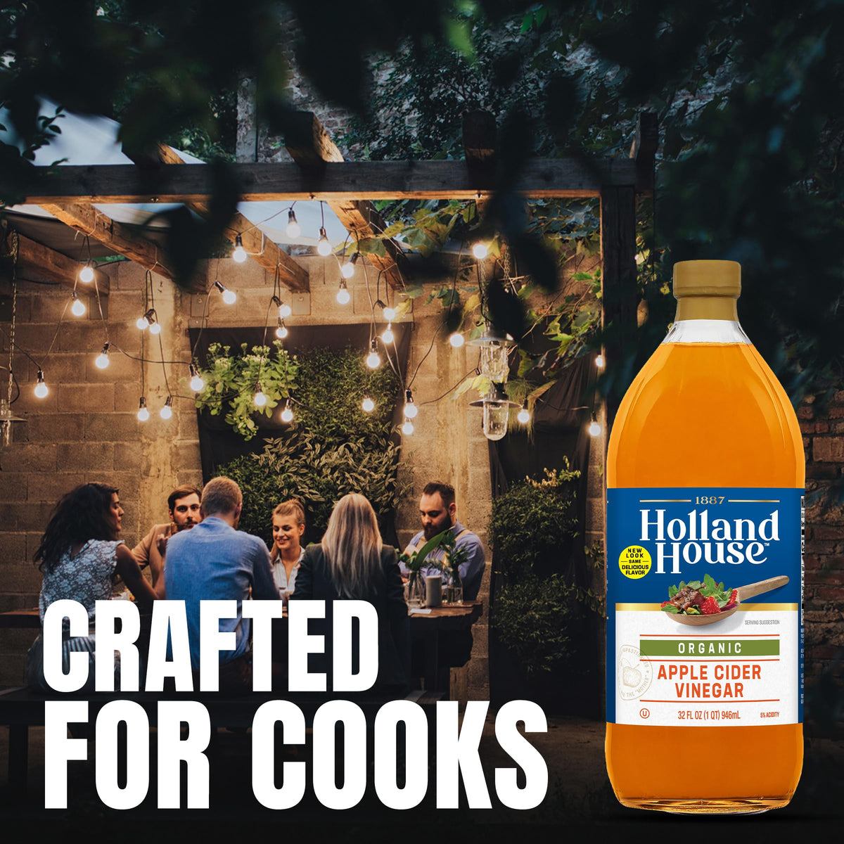 Holland House Organic Apple Cider Vinegar pour for easy, precise recipe prep