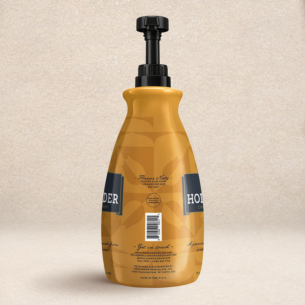 Latte with Hollander Classic Caramel Sauce drizzle for rich flavor.