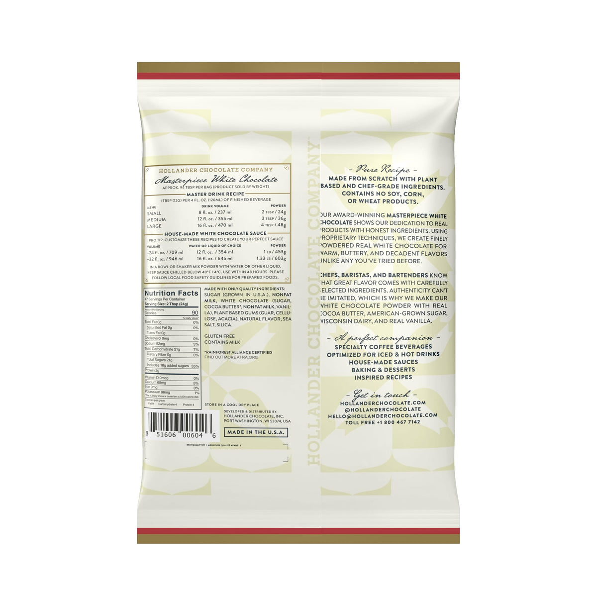 Hollander Masterpiece White Chocolate Powder whisked into espresso for a rich coffee drink.