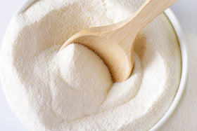 Hollander Masterpiece White Chocolate Powder scoop ready for bulk baking and beverage use.
