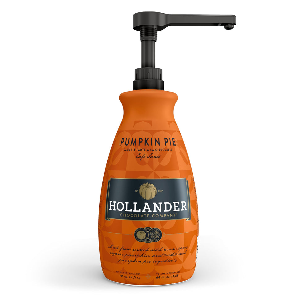 Hollander Pumpkin Pie Sauce bottle with pump for easy dispensing.