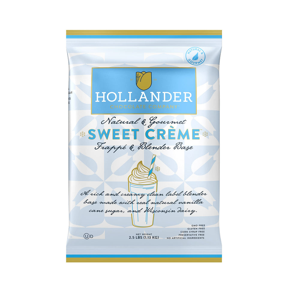 Hollander Sweet Creme Frappe Base bag with vanilla blend for creamy beverages.