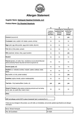Holmquist Hazelnuts baking-use display suggests versatile ingredient for recipes.