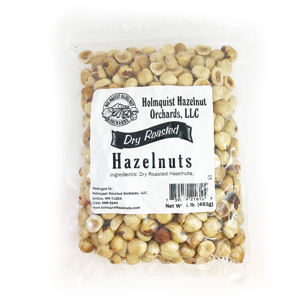Holmquist Hazelnuts dry roasted 1lb bag offer a crunchy, unsalted snack.