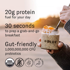 HOLOS Mocha overnight oats jar with coffee notes and creamy texture.