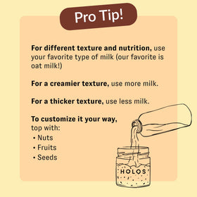 HOLOS jar pouring with milk illustrating quick 30-second prep.