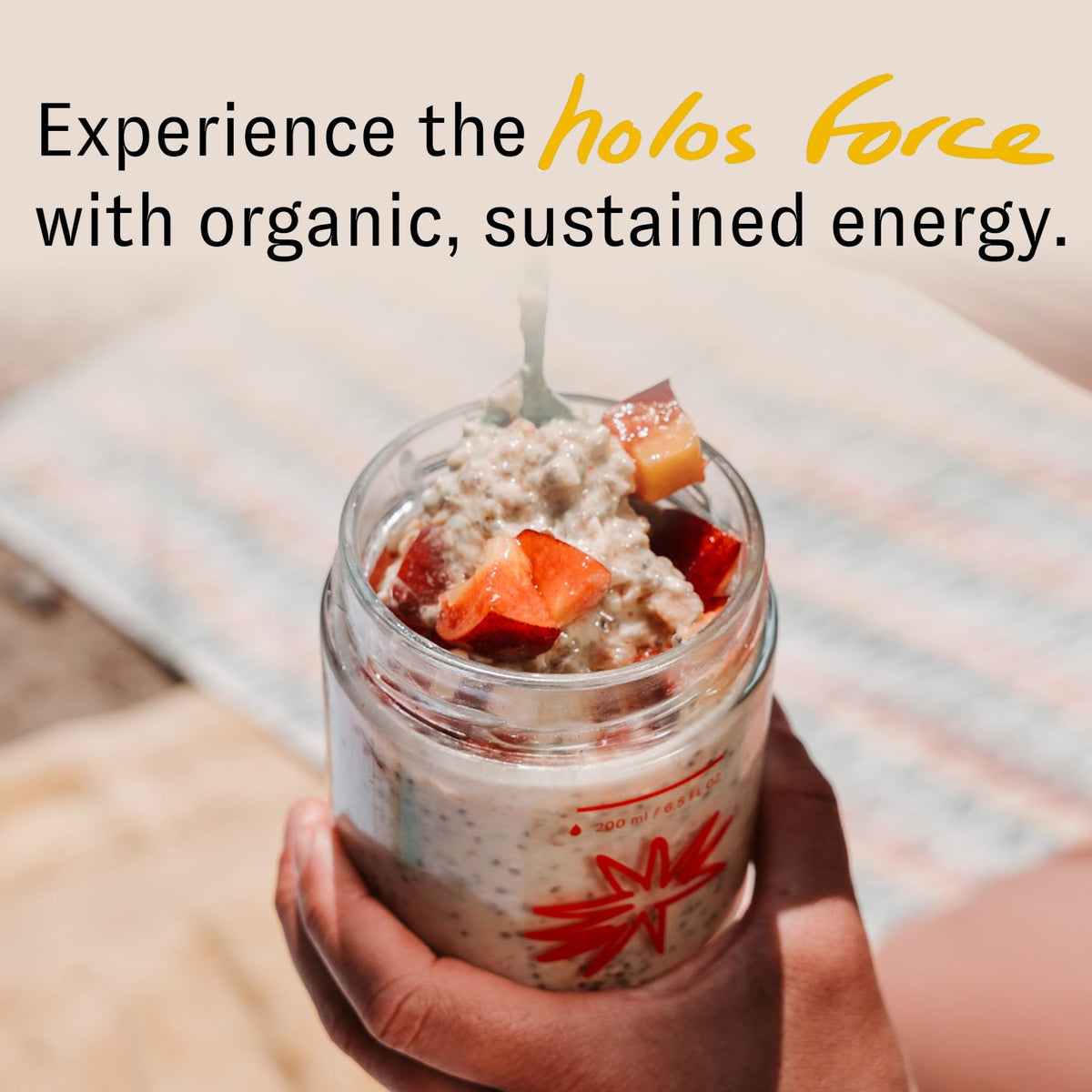 HOLOS overnight oats prep closeup with milk