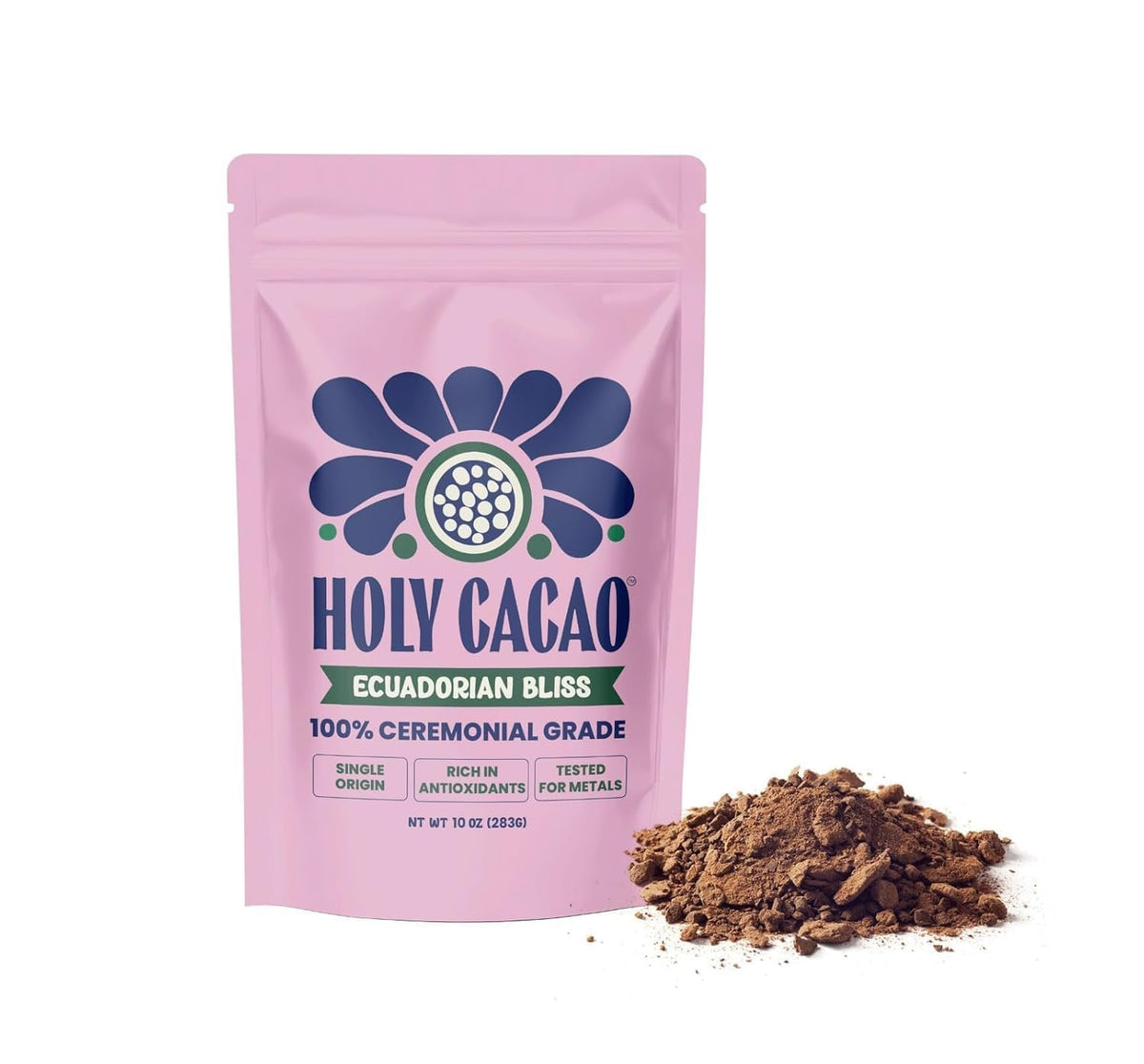 Holy Cacao Ecuadorian Bliss packaging showcasing premium ceremonial cacao for rituals