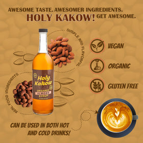 Holy Kakow Almond Syrup bottle close-up for latte flavor depth