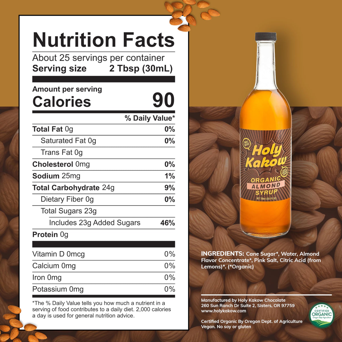 Holy Kakow Almond Syrup uses real ingredients like Himalayan salt