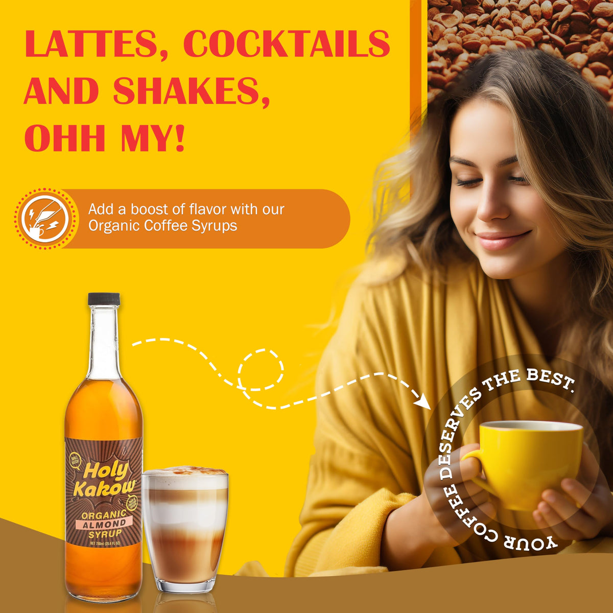 Holy Kakow Almond Syrup pour over latte for smooth, nutty flavor