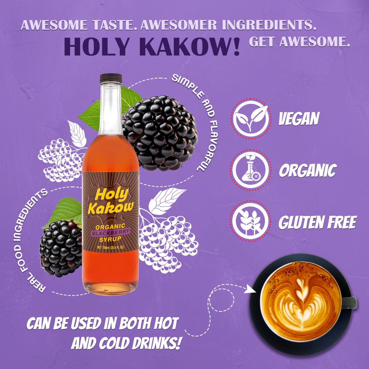 Holy Kakow Blackberry Syrup label closeup showcasing real-food ingredients
